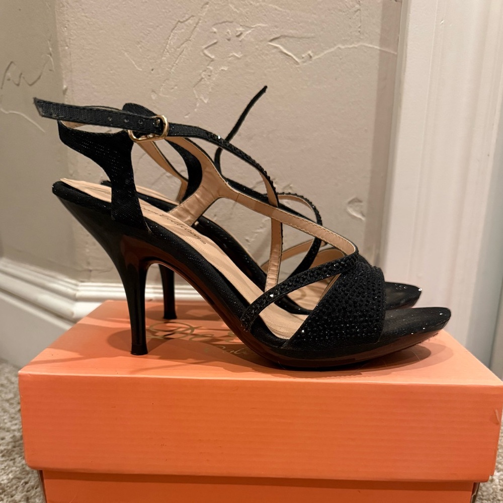De Blossom Collection Black Strappy Heels